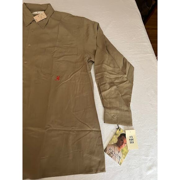 VTG NWT 80s Zylos Silks by George Machado Shirt Khaki Brown Long Sleeve Sz M - Picture 3 of 6